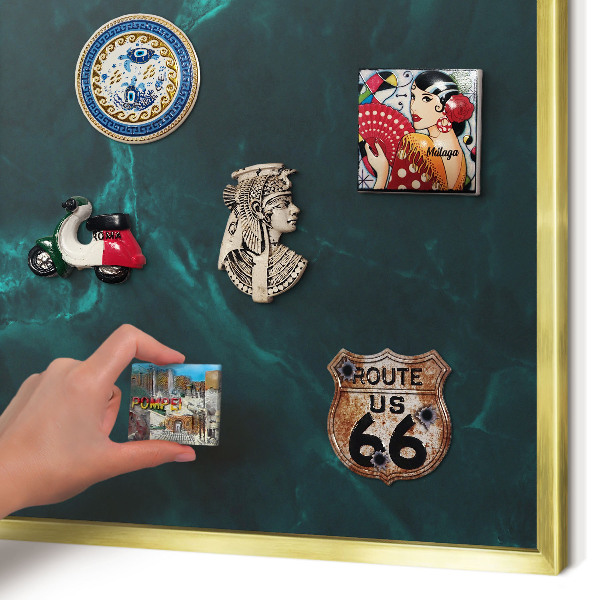 Metal magnet board with a gold frame Green depth