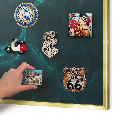 Metal magnet board with a gold frame Green depth