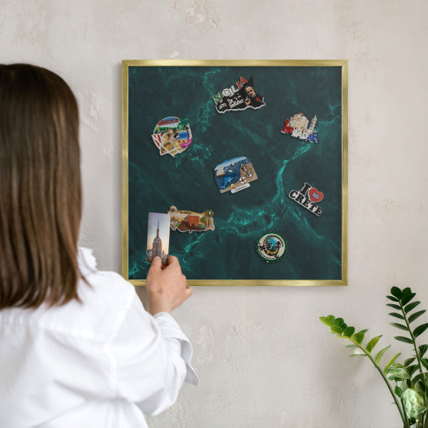 Metal magnet board with a gold frame Green depth