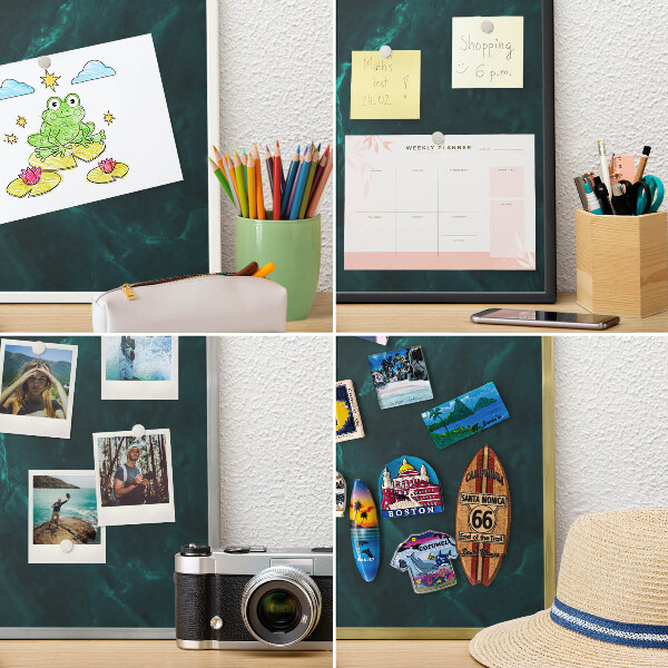 Metal magnet board with a gold frame Green depth