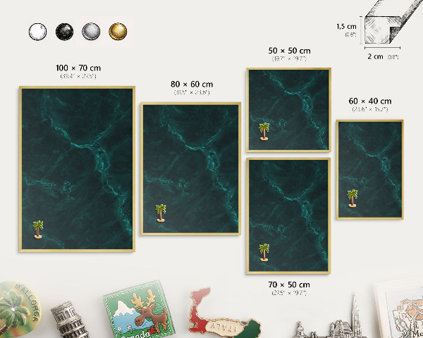 Metal magnet board with a gold frame Green depth
