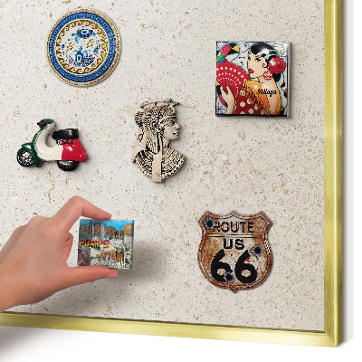 Metal magnet board with a gold frame Delicate background