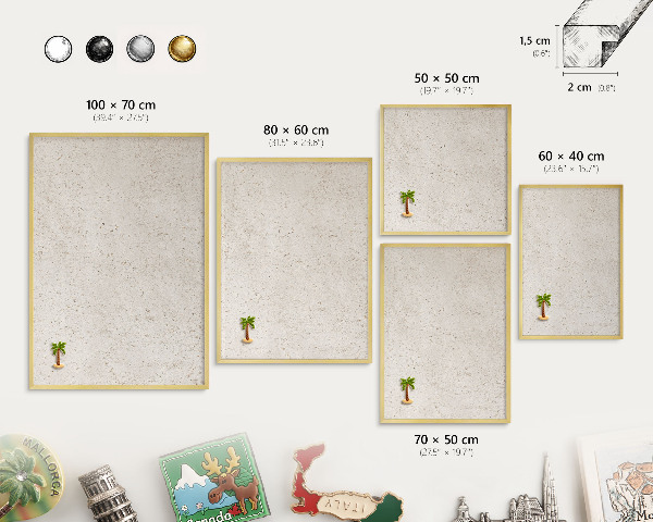 Metal magnet board with a gold frame Delicate background
