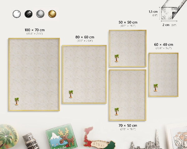Metal magnet board with a gold frame Marble elegance