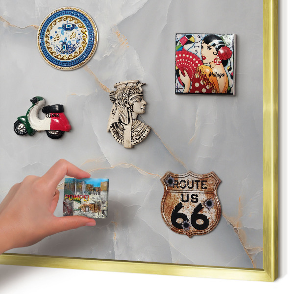 Metal magnet board with a gold frame Gray veins