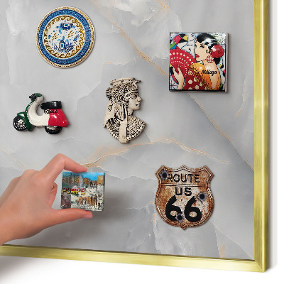 Metal magnet board with a gold frame Gray veins