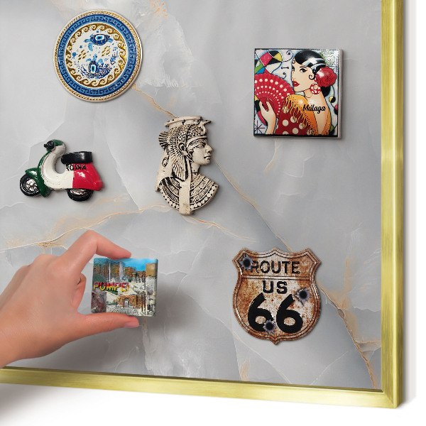 Metal magnet board with a gold frame Gray veins