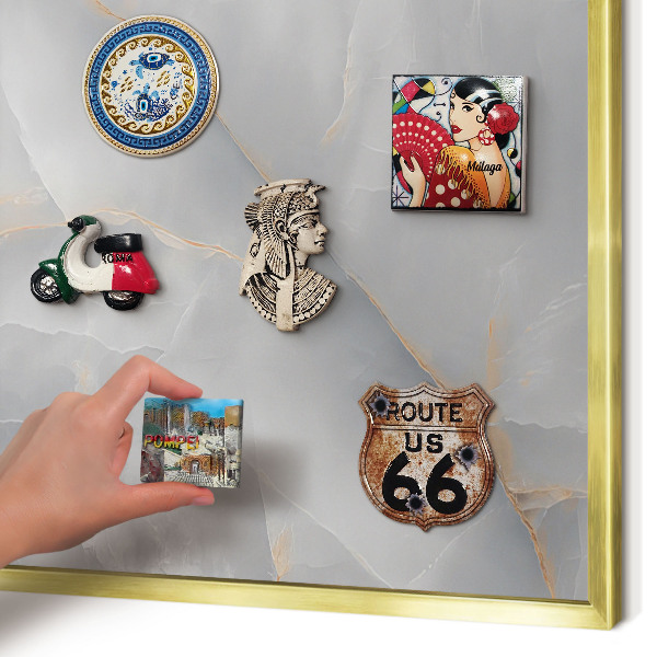 Metal magnet board with a gold frame Gray veins