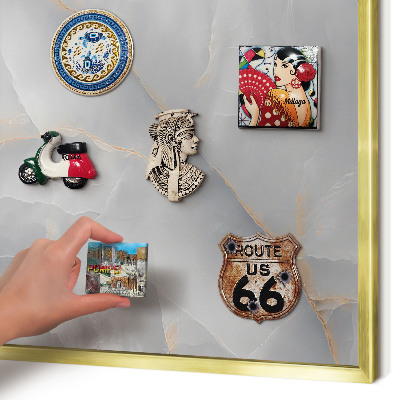 Metal magnet board with a gold frame Gray veins