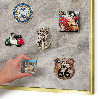 Magnetic board for magnets in a gold frame Stone texture