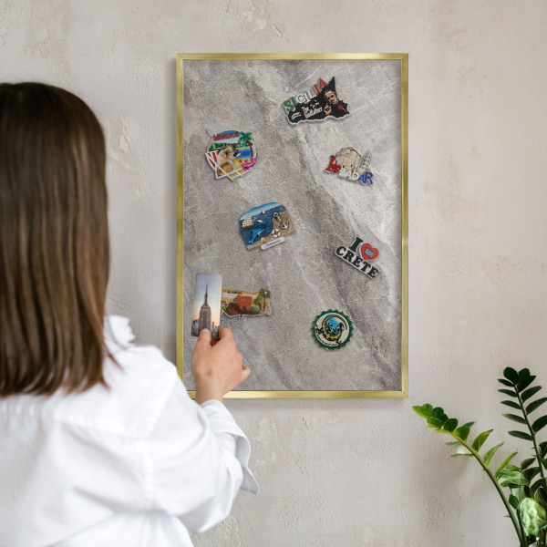 Magnetic board for magnets in a gold frame Stone texture