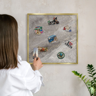Magnetic board for magnets in a gold frame Stone texture