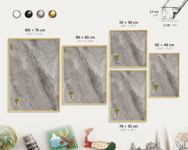 Magnetic board for magnets in a gold frame Stone texture