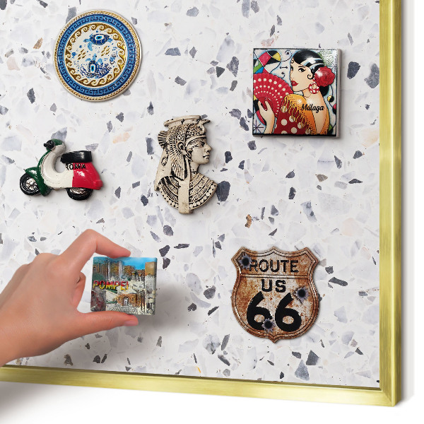 Metal magnet board with a gold frame Terrazzo style