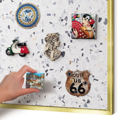 Metal magnet board with a gold frame Terrazzo style