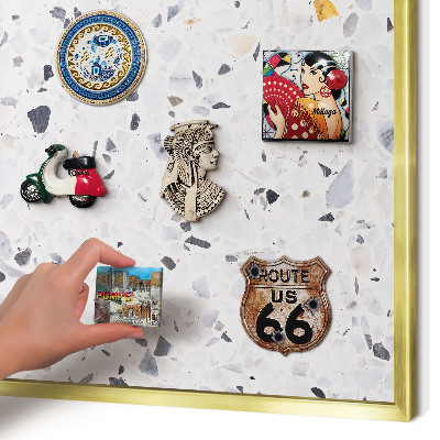 Metal magnet board with a gold frame Terrazzo style