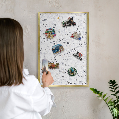 Metal magnet board with a gold frame Terrazzo style