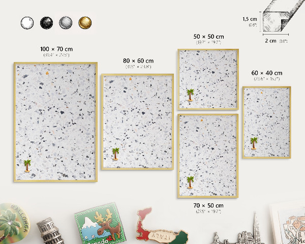 Metal magnet board with a gold frame Terrazzo style