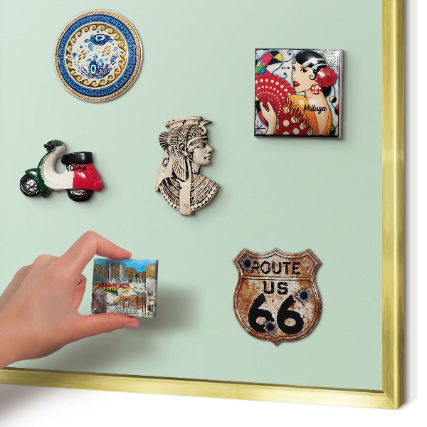 Metal magnet board with a gold frame Mint green