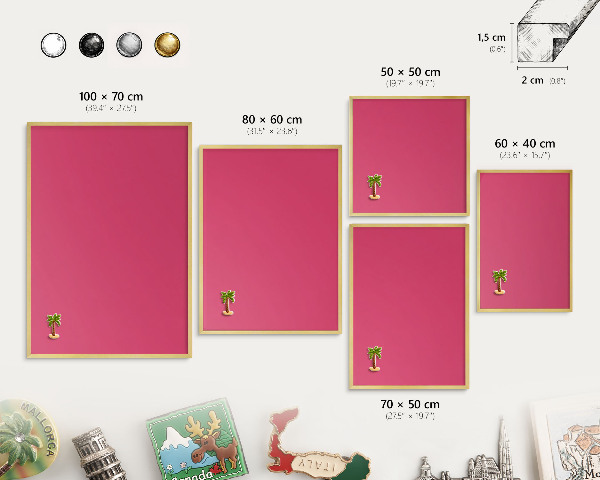 Metal magnet board with a gold frame Energy pink
