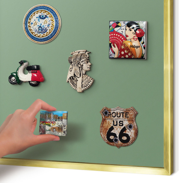 Metal magnet board with a gold frame Muted green