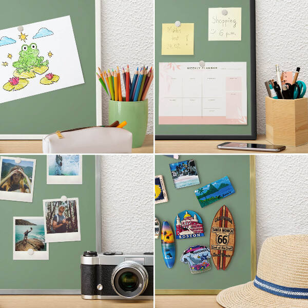 Metal magnet board with a gold frame Muted green
