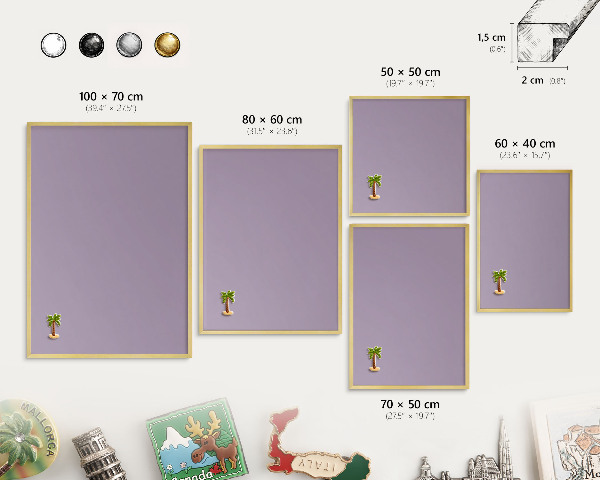 Magnetic board for magnets in a gold frame Lilac purple
