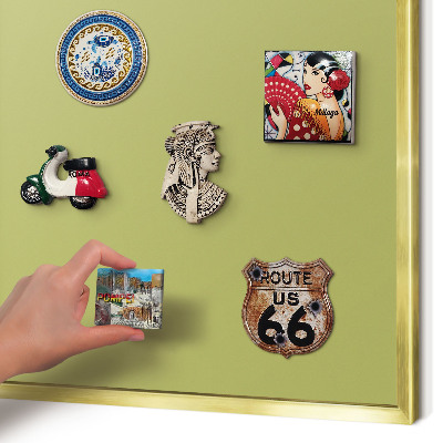 Metal magnet board with a gold frame Green vintage