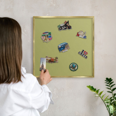Metal magnet board with a gold frame Green vintage