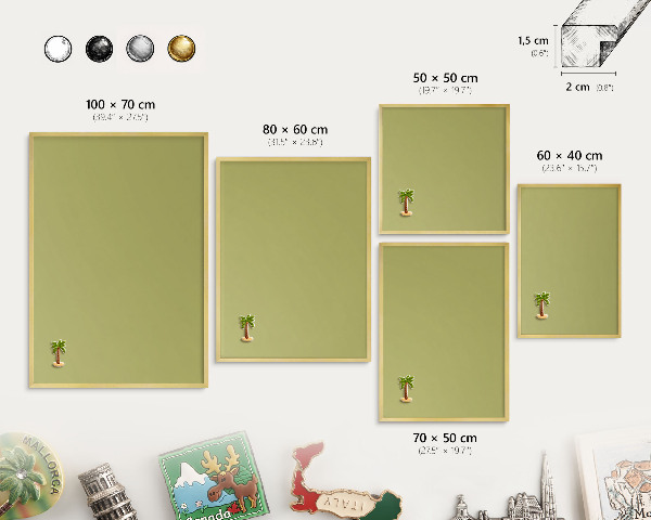 Metal magnet board with a gold frame Green vintage