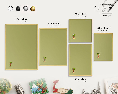 Metal magnet board with a gold frame Green vintage