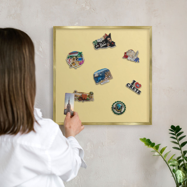 Magnetic board for magnets in a gold frame Creamy yellow