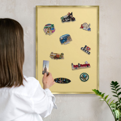 Magnetic board for magnets in a gold frame Creamy yellow