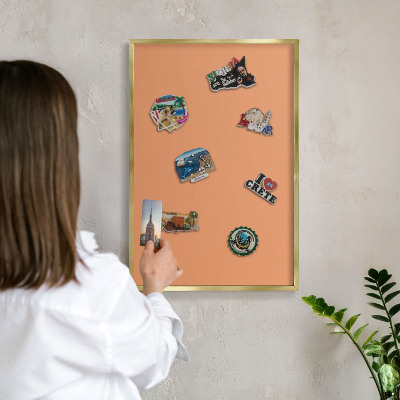 Metal magnet board with a gold frame Pastel orange