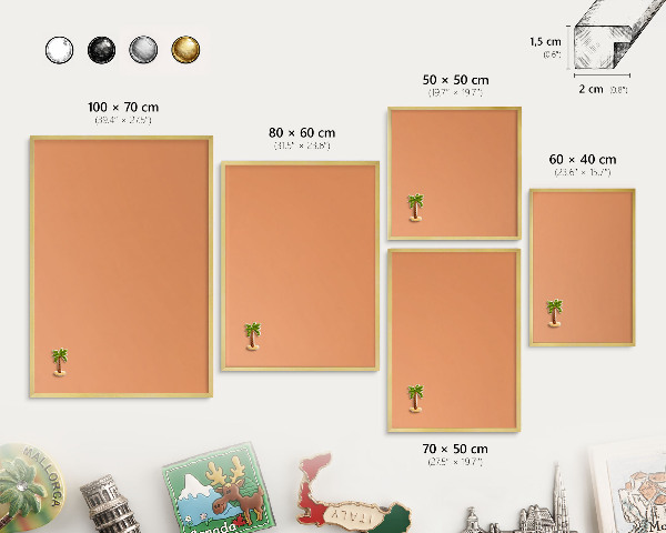 Metal magnet board with a gold frame Pastel orange