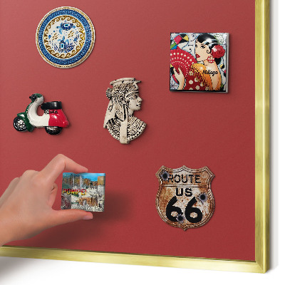 Magnetic board for magnets in a gold frame Burgundy color