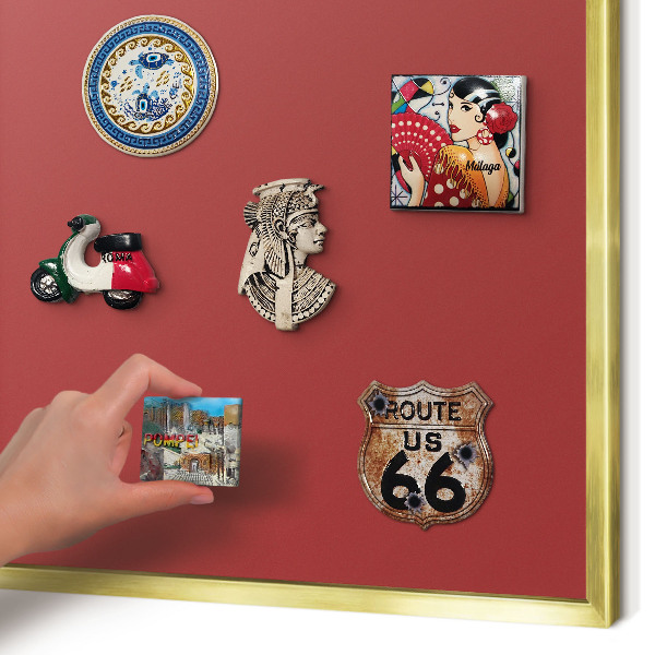 Magnetic board for magnets in a gold frame Burgundy color