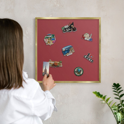 Magnetic board for magnets in a gold frame Burgundy color
