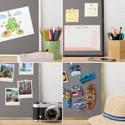 Metal magnet board with a gold frame Dark gray