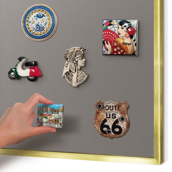 Metal magnet board with a gold frame Dark gray
