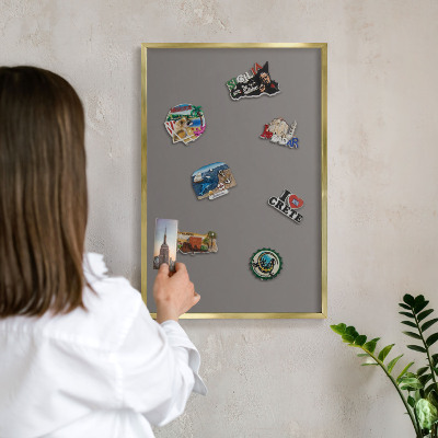 Metal magnet board with a gold frame Dark gray