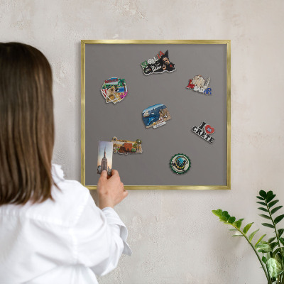 Metal magnet board with a gold frame Dark gray