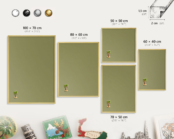 Magnetic board for magnets in a gold frame Green grass