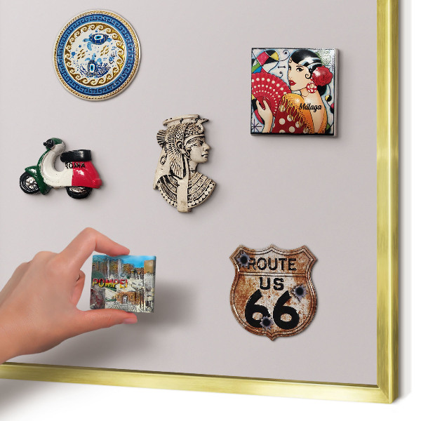 Metal magnet board with a gold frame Ash gray