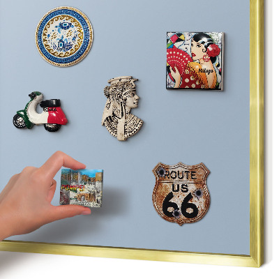 Metal magnet board with a gold frame Pastel blue