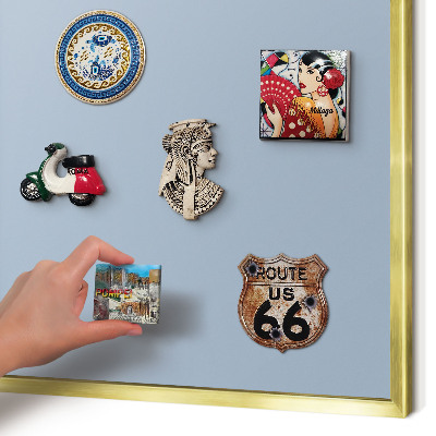 Metal magnet board with a gold frame Pastel blue