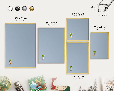 Metal magnet board with a gold frame Pastel blue
