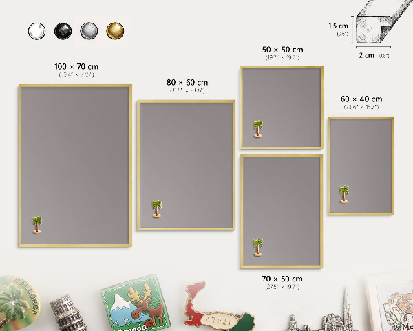Magnetic board for magnets in a gold frame Ash gray