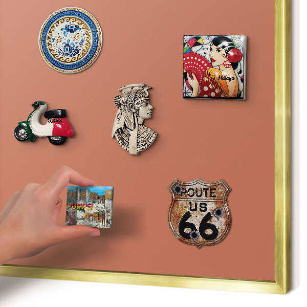 Metal magnet board with a gold frame Brick color