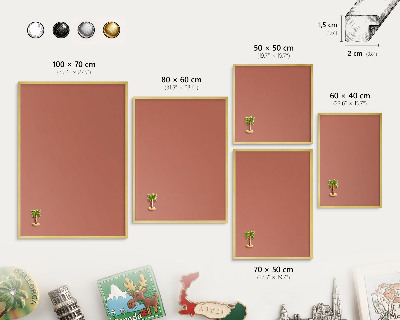 Metal magnet board with a gold frame Brick color
